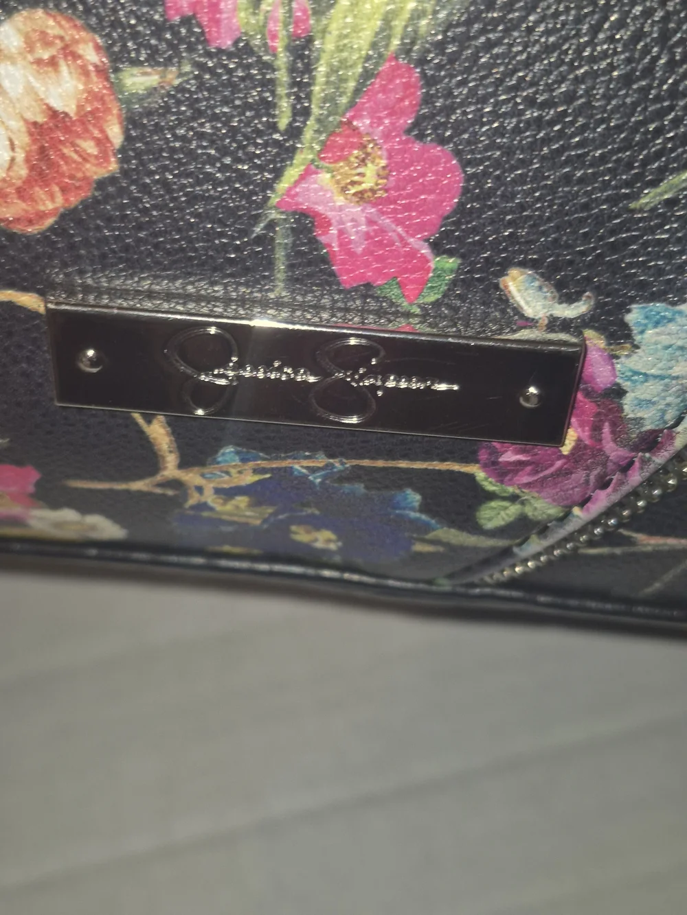 Jessica Simpson Black Floral Satchel with Multicolor Blooms